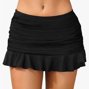 Black Ruched Swim Skirt Bottom